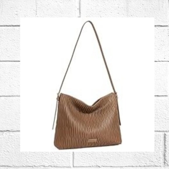 NWT! Telena Faux Leather Shoulder Bag with Pleated Design and Adjustable Strap - Picture 1 of 9